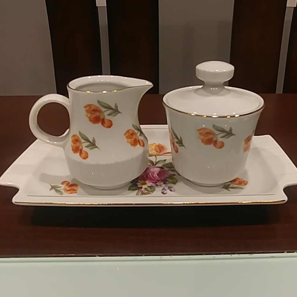 SP GDR Porcelain Set of 3 Tray Cream & Sugar Bowls